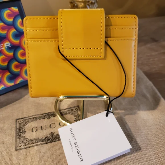 Kurt Geiger Yellow Leather Card Holder w/ Gold Eagle Emblem NIB! - Picture 3 of 8